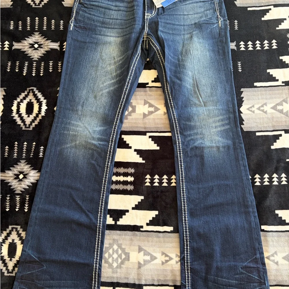 Grace in LA Indigo Bootcut Jeans with Embroidered Back Pocket - Picture 2 of 5